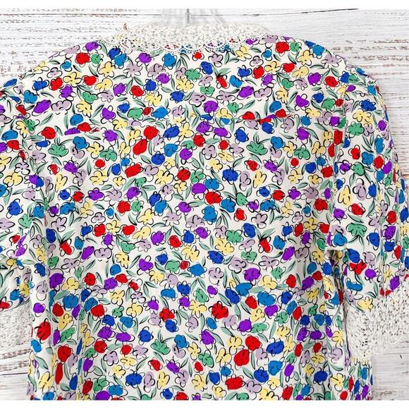 Vintage Miss O by Oscar Dela Renta Floral Short Sleeve Top Multi-Color Size XL - Picture 12 of 14